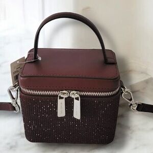 NWT Michael Kors Sandrine Small Crossbody Handbag Trunk Oxblood Rhinestone $398